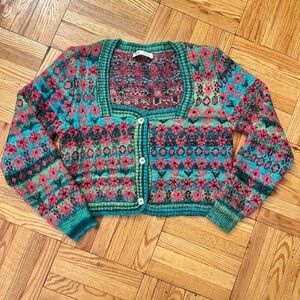 Colorful knit cardigan sweater for the holidays